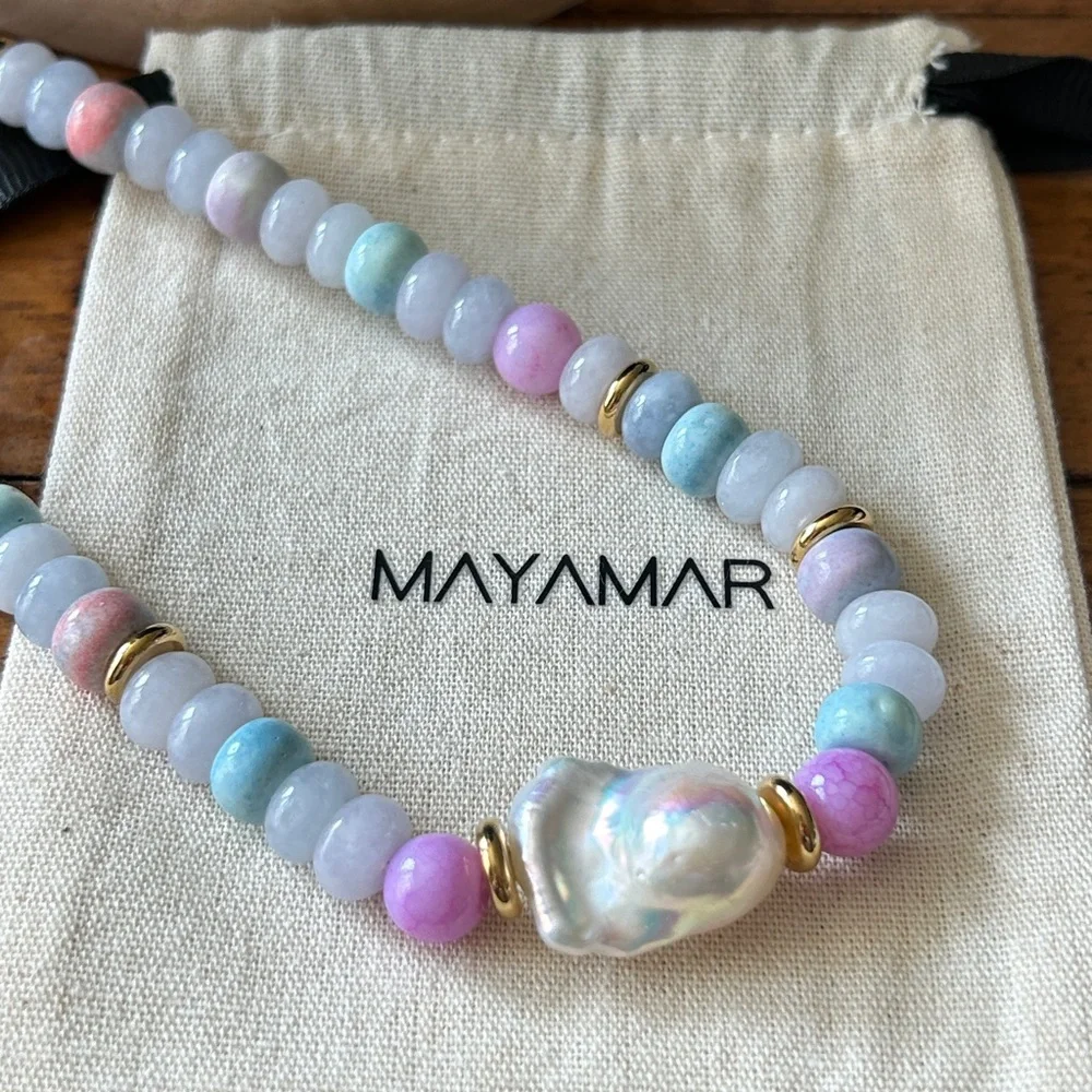 Mayamar luxurious Purple Opal Baroque pearl Necklace - Picture 2 of 5